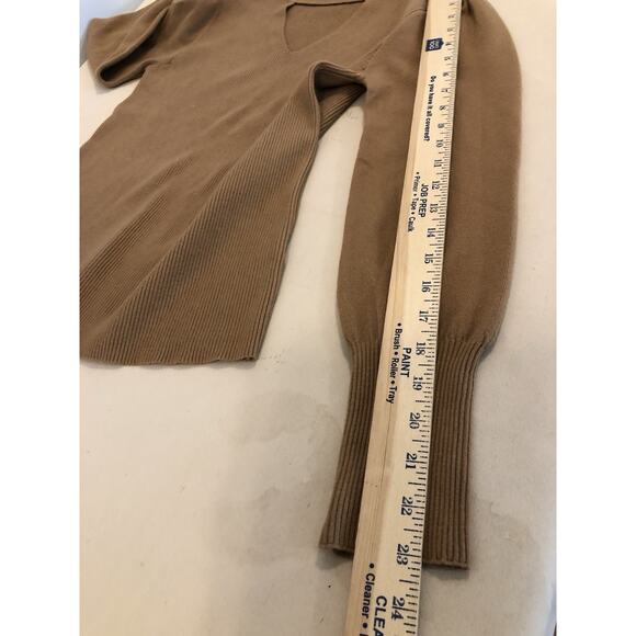 AZ Women’s Tan Cutout Sweater Long Sleeve Ribbed Knit Viscose Blend Small Preppy - Picture 9 of 9